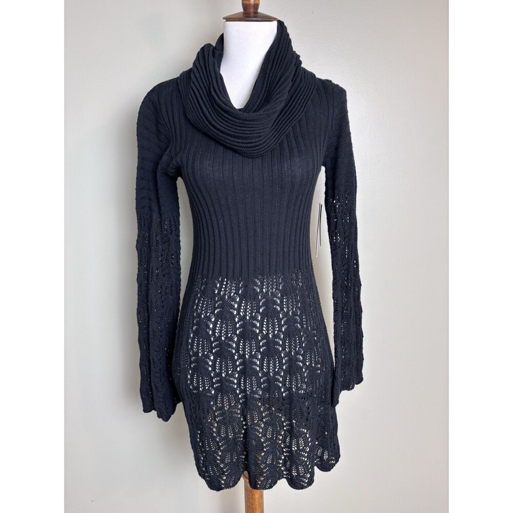 NWT Context Lord &Taylor Sweater Dress Crochet Bell Sleeve Whimsy Dark Fairy XS